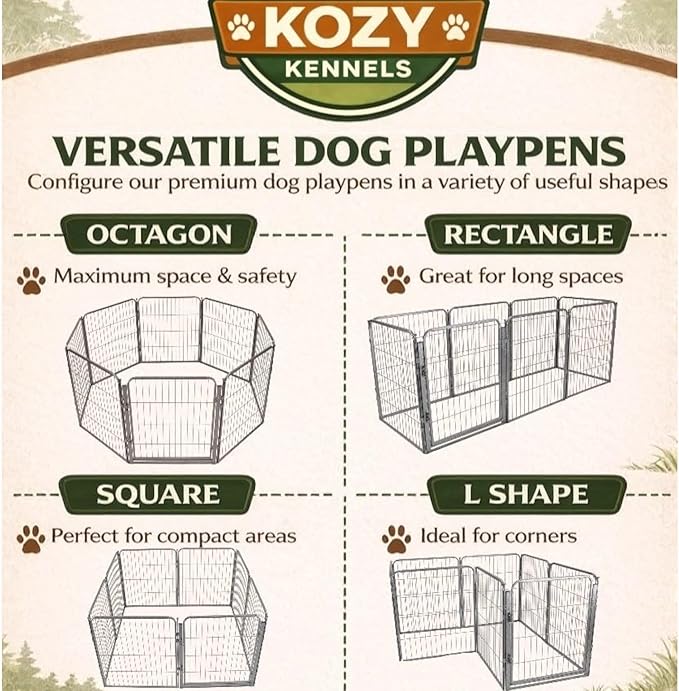 Dog Playpen w/Carrying Case for Indoor or Outdoor Use – 32 Inch, 16 Grey Panels - Portable Metal Exercise Pen for Small & Medium Dogs - Pet Fence Kennel Crate for House, RV, or Travel