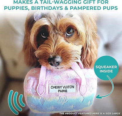 Haute Diggity Dog Chewy Vuiton Handbag Plush Squeaky Dog Toy, Soft Durable Designer-Inspired Stuffed Puppy Chew Toys for Small & Medium Dogs, Machine-Washable (Pink Ombre) Large
