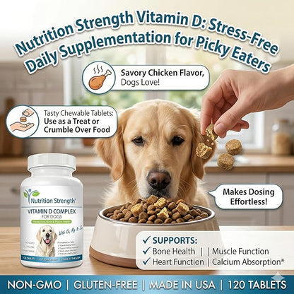 Vitamin D for Dogs with Calcium, Magnesium and Zinc to Support Strong Teeth, Bones and Muscles, Promote Mineral Metabolism and a Healthy Immune Function, 120 Chewable Tablets