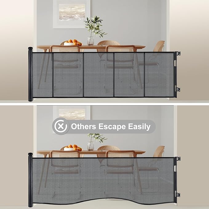 120 inches Extra Wide Baby Gate, 34 inches Tall Retractable Pet Gate for Large Openings, Hallways, Room Dividers, Mesh Safety Barrier for Indoor Outdoor Use, Black