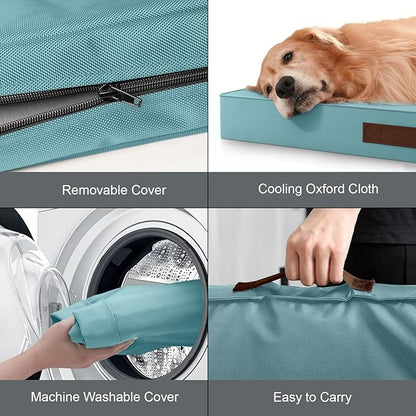 Outdoor Large Washable Dog Bed, Orthopedic Egg Crate Foam Dog Crate Mat for Large Dogs with Removable Oxford Cooling Cover, Light Blue