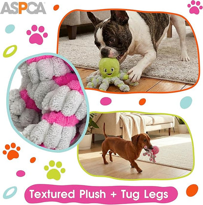 ASPCA 2-Pack Octopus Plush Dog Toys with Squeaker – Squeak & Tug Interactive Toys with Bungee Legs, Soft Cuddly Plush for Fetch, Tug, and Playtime