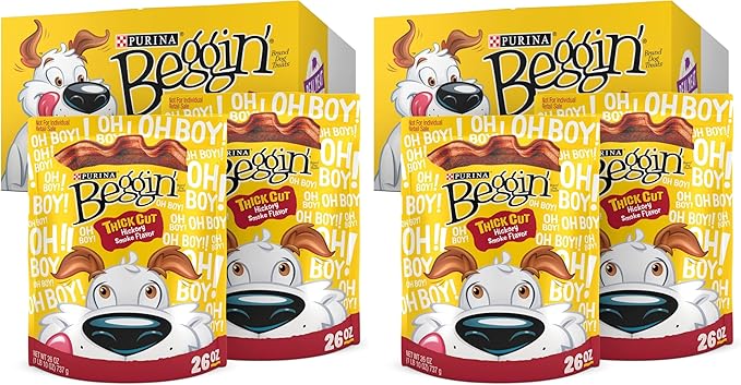 Purina Beggin' Strips Real Meat Dog Treats,Thick Cut Hickory Smoke Flavor - 26 oz. Pouches,(Pack of 4)