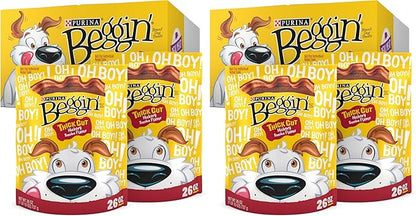 Purina Beggin' Strips Real Meat Dog Treats,Thick Cut Hickory Smoke Flavor - 26 oz. Pouches,(Pack of 4)