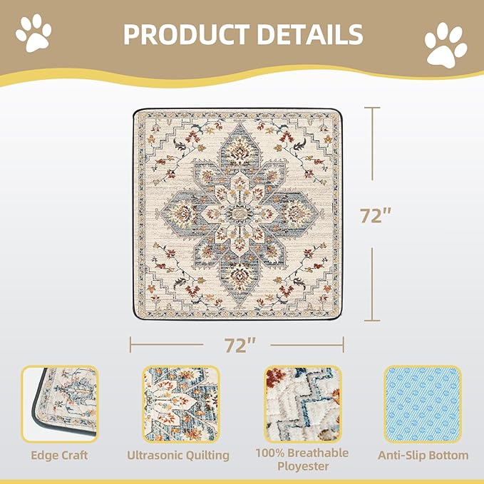 SCLOSE Washable Pee Pad for Dogs Extra Large, 72" x 72" Reusable Puppy Pads Waterproof Dog Rugs, Super Absorbent, Leakproof, Dog Crate Pad, Playpen Mat, Whelping Pads, White Medallion