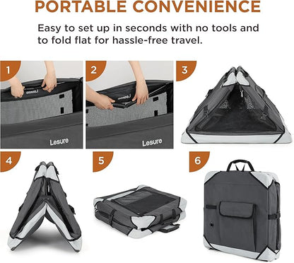 Lesure Collapsible Dog Crate - Portable Travel Kennel for Small Dog, 4-Door Pet Crate with Mesh Windows, Indoor & Outdoor, Charcoal Gray