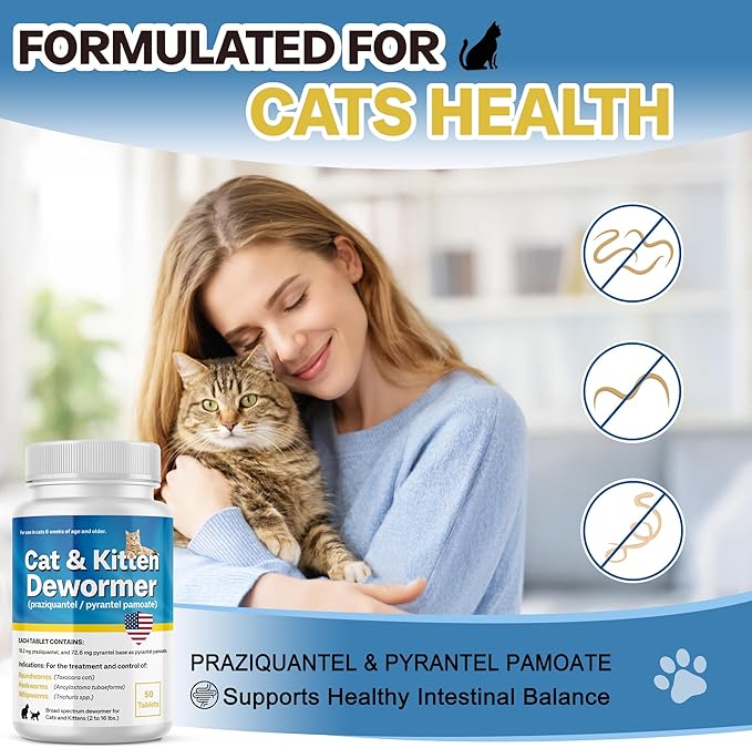 Praziquantel & Pyrantel Pamoate for All Wormers, Tapeworms, Hookworms, Roundworms, 50 Tablets
