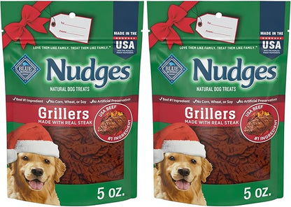 Blue Buffalo Nudges Grillers Dog Treats, Steak, 5-oz. Seasonal Bag (Pack of 2)