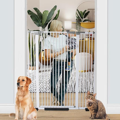SHYUJAJIE 51.18 Inch Extra Tall Pet Gate, 29.5-43" Adjustable Wide Auto Close Dog Gates, Pressure Mounted Walk Through Tall Cat Gate for Doorways,Hallway,Stairs（White）
