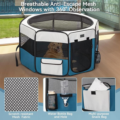 PETSFIT 45.5" Dog Playpen Indoor/Outdoor-Jump-Proof 28.5" Height with Removable Waterproof Mat & Zippered Roof | RV, Camping, Travel Dog Pen | Whelping & Cat Observation Space(45.5"L x 45.5"W x 28.5H)