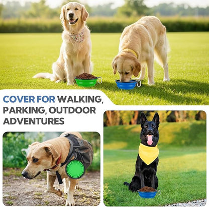 Collapsible Dog Bowl Large 2 Pack, Dog Water Bowls for Travels, Portable Foldable Pet Bowls Feeding Watering Dish for Parking Walking Camping with 2 Carabiners Clip (34oz, Large, Blue+Green