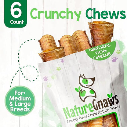Nature Gnaws Beef Trachea Chews for Dogs 6" (6 Count) - Long Lasting Natural Crunchy Dog Chew Bones - Rawhide Free