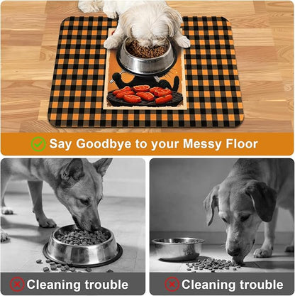Dog Food Mats for Floors Waterproof Mat for Cat Food and Water Bowls - Absorbent Quick Dry Non Slip Mat for Pet Feeding
