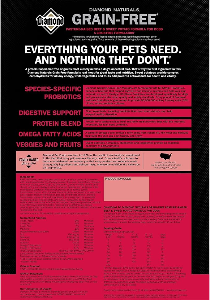 Diamond Naturals Grain Free Real Meat Recipe Premium Dry Dog Food With Real Pasture Raised Beef 5Lb