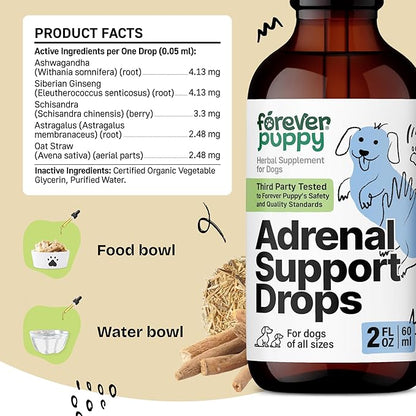Forever Puppy Adrenal Support Drops for Dogs - Pure Ashwagandha & Ginseng Root Tincture for Adrenal Health & Energy Support - Calming Care Liquid Supplement for Dogs of All Breeds & Sizes - 2 oz