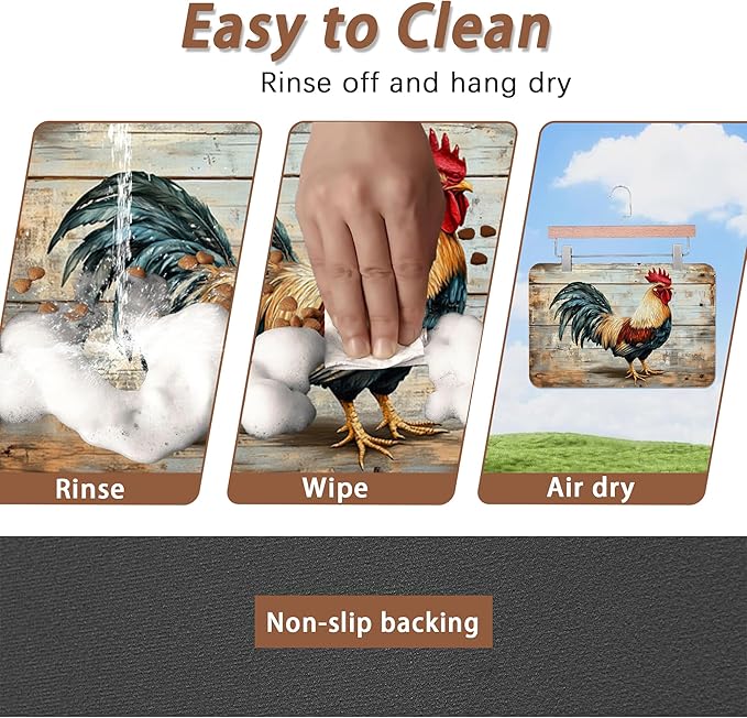 Rooster Dog Food Mat for Floors,Vintage Wood Panel Absorbent Quick-Dry Pet Feeding Mat,Cat Dog Bowl Mats for Food and Water,Non-Slip Pet Accessories Supplies 16"x24"