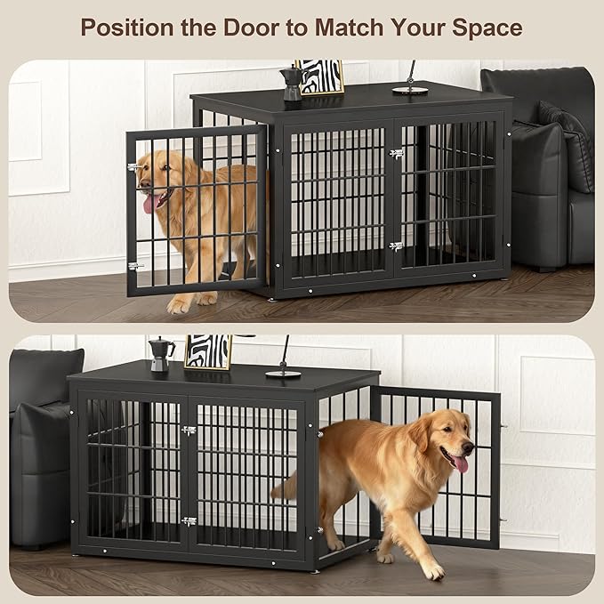 rehomerance 48 Inch Heavy Duty Dog Crate Furniture for Large Dogs, Decorative Pet House End Table, Extra Large Wooden Cage Kennel Furniture Indoor, Black