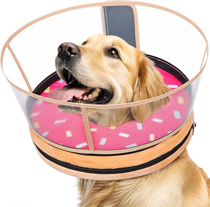Sponge Dog Cone After Surgery, No Inflation Required Dog Donut Collar to Stop Licking, Inflatable Cone Alternatives for Large Pets, Soft Recovery Collar with Protective Shield (Donut, XL)