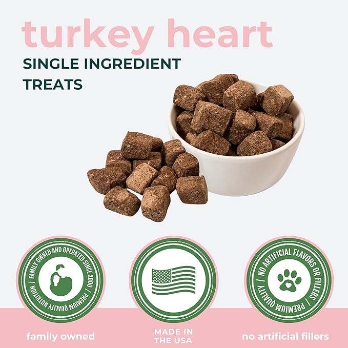 Momentum Carnivore Nutrition Freeze-Dried Turkey Heart Dog Treats & Cat Treats – Single-Ingredient, High-Protein, Grain-Free, Lean & Easily Digestible – Made in USA – 3 oz Bag