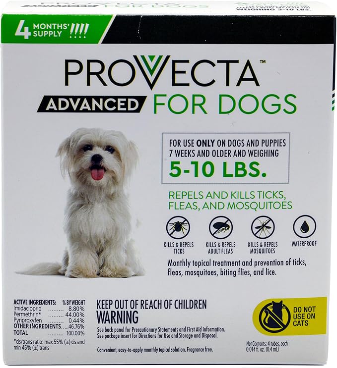 Provecta® Advanced for Small Dogs (5–10 lbs) Flea and Tick Topical Treatment, 4-Month Supply