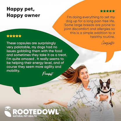 Rooted Owl Turmeric - Turmeric Supplement for Dogs and Cats - with Curcumin, Piperine and Vitamin C for Anti-Inflammatory Relief - 60/ct
