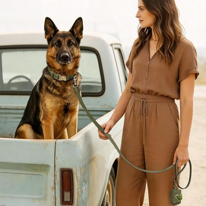 Didog Soft PU Leather Dog Collar, Stylish Quick Released Dog Collars for Large Dogs, Easy Clean Adjustable Pet Collar for Daily Walking, Dark Green, XL Fit 20-26" Neck