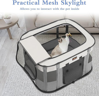 Dog Playpen, Pet Playpen, Foldable Kitten cage Puppy Play Pen, Portable Dog Kennel Tent Crate, Indoor Outdoor Travel Camping Use for Small Animals with Carrying Case (Grey XL)