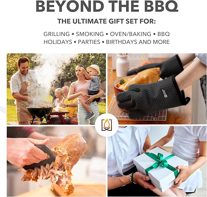 Smoker Gloves and Meat Claws | Instant-Read Thermometer, Timer & Brush | No.1 Heat Resistant Grill & Smoker Accessories Kit | BBQ Gloves & Pulled Pork Claws | Gift Set for Gas Charcoal & Pellet Grills