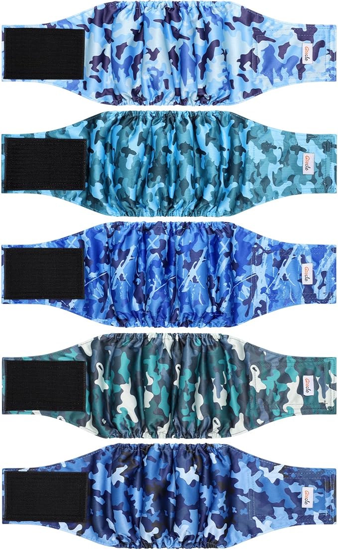 5 Pack Dog Diapers Male Reusable, Premium Belly Bands for Dogs, High Absorbing Male Dog Pee Wraps for Doggie in Incontinence or Excitable Urination Camouflage Pattern S
