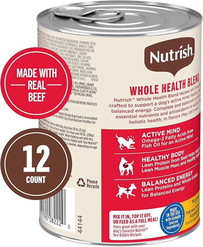 Nutrish Real Beef & Veggies Recipe Whole Health Blend Chunks in Gravy Wet Dog Food,13 oz. Can,Packaging May Vary (Rachael Ray),(Pack of 24)