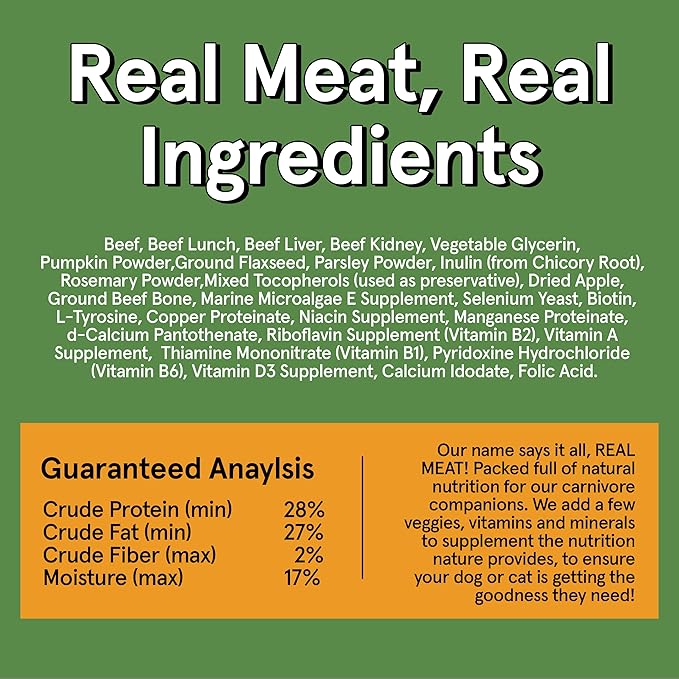 Real Meat Air Dried Dog Food w/ Real Beef - 10lb Bag of USA-Crafted Grain-Free, High Protein Dog Food