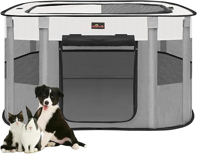 Dog Playpen, Pet Playpen, Foldable Kitten cage Puppy Play Pen, Portable Dog Kennel Tent Crate, Indoor Outdoor Travel Camping Use for Small Animals with Carrying Case (Grey S)