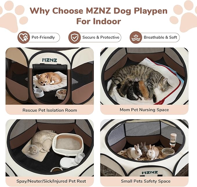 Dog Cat Playpen, Portable Puppy Pet Crate Indoor for Small Dogs Cats Rabbits, Foldable Dog Cage Enclosure for Outdoor, Pop Up Dogs Tent Kennel with Carrying Case, Brown