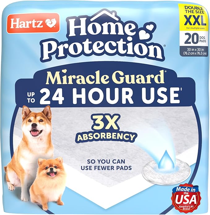 Hartz Miracle Guard Dog and Puppy Dog Pads Max Absorbency 24 Hour Use Odor Eliminating No Leaks, 2XL Size 20 Count