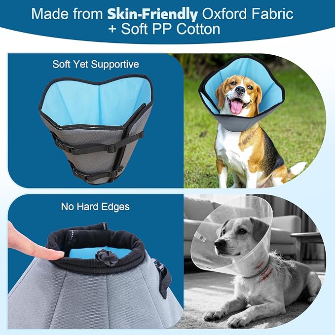 Soft Dog Cone Collar After Surgery: Long Alternative Comfortable Comfy Fabric Recovery Shame Elizabethan Stop Licking Small Medium Large Dogs (Blue, M)