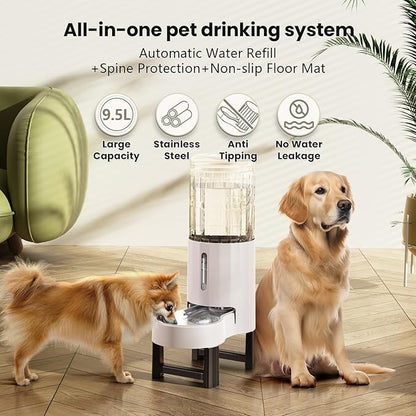 CZPET Elevated Dog Water Bowl Dispenser for Large Dogs,2.5 Gallon Tall Raised Pet Waterer Stand,Relieve Neck Pressure,Large Capacity and Drinking Area Noise-Free for Pets (9.5L+Stand,White)
