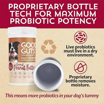 Fidobiotics Good Guts for Medium Mutts Probiotic for Dogs, 6 Billion CFUs, 11 Strains, 5 Digestive Enzymes, 2 Prebiotics, Digestive Gut Health for Dogs, Adult & Puppy Probiotics Supplements, Pack of 2