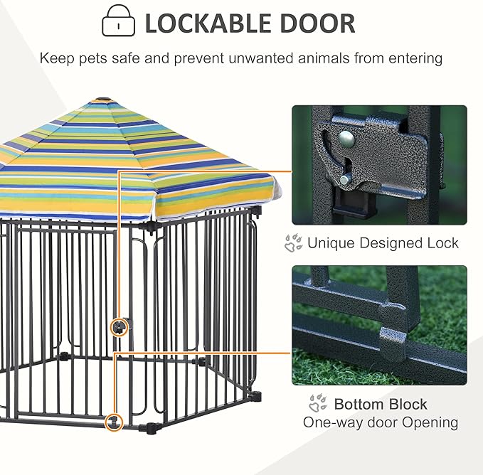 PawHut 48" x 41" Heavy-Duty Metal Dog Playpen, Outdoor Pet Cage Kennel, Puppy Exercise Fence Barrier with Weather-Resistant Polyester Roof, Locking Door, & Metal Frame
