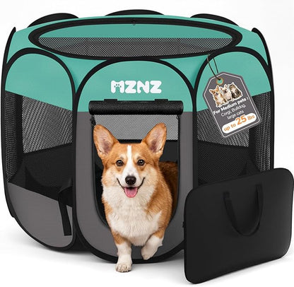 Dog Playpen, Portable Puppy Pet Crate Indoors for Small/Medium Dogs Cats Rabbits, Foldable Dog Cage Enclosure for Outdoor, Pop Up Dogs Tent Kennel with Carrying Case, Blue