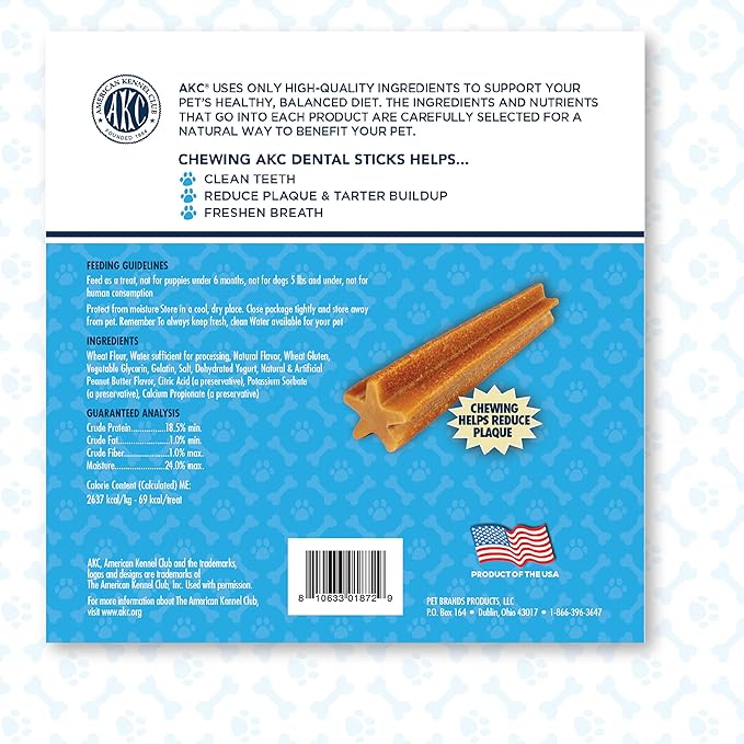 American Kennel Club Dentacare Yogurt and Peanut Butter Dental Dog Treats, Naturally Flavored, Good for Dog Dental Health, 20 Count