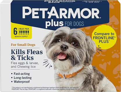 PetArmor Plus Flea and Tick Prevention for Dogs, Small Dog Flea and Tick Treatment, 6 Doses, Waterproof Topical, Fast Acting (5-22 lbs)