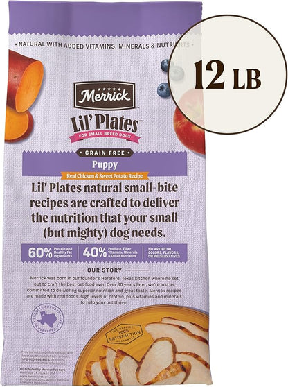 Merrick Lil’ Plates Premium Grain Free Dry Puppy Food for Small Dogs, Real Chicken and Sweet Potato Kibble - 12.0 lb. Bag