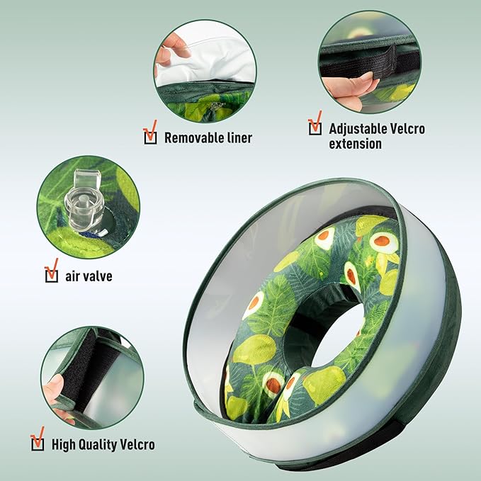 Inflatable Dog Cone, Soft Dog Cone Collar After Surgery for Alternative with Enhanced Anti-Licking Guard Shield Adjustable Detachable, Elizabethan Collar (L, Avocado)