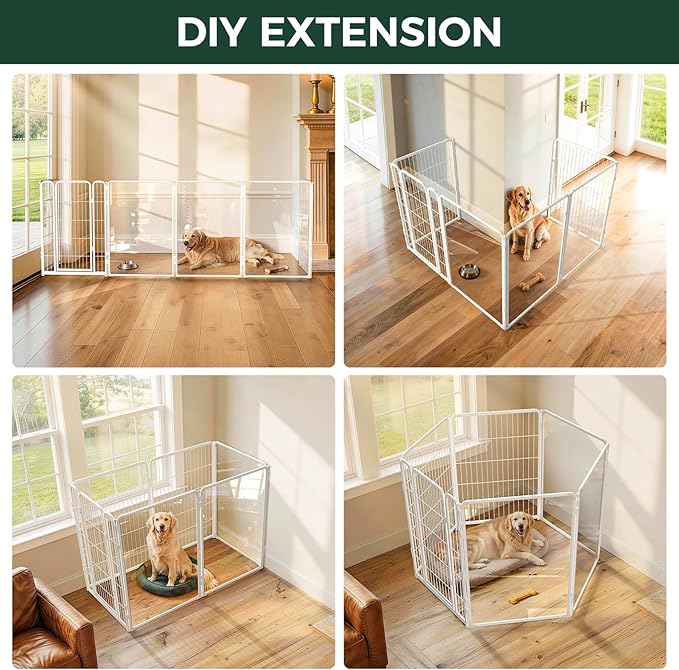 FXW AuraSpace Pro Acrylic & Wire Mesh Indoor Dog Playpen, 40" Height 6 Panels Metal Dog Pen for Medium and Large Dogs, White│Patented
