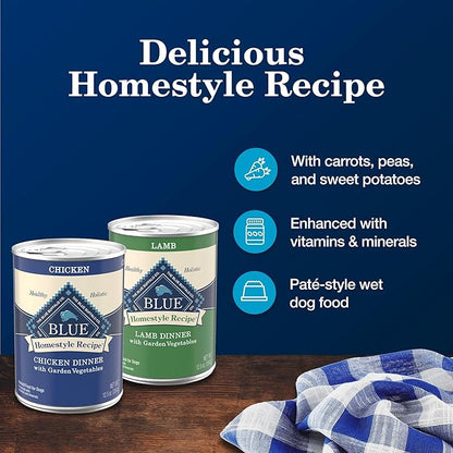 Blue Buffalo Homestyle Recipe Chicken and Lamb Wet Dog Food for Adult Dogs, 12.5 oz. Cans, 6 Count Variety Pack