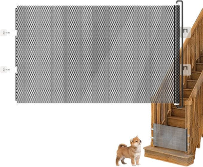 Dog Gate for Stairs- Bretractable Pet Gate, Door Gates for Pets |,No Drilling Safety Barriers 49 Inch Wide for Stairway Hallway Patio Porch Yard Balcony Deck Bathroom Garage