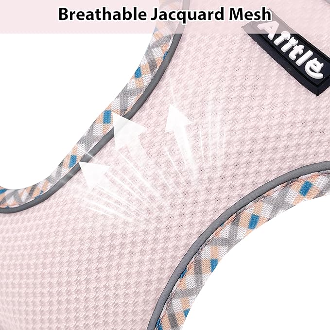 AIITLE Escape-Proof Dog Harness - Extra Soft Jacquard Fabric with Moisture-Wicking Lining, Adjustable Fit for Boston Terrier, Pekingese - Running, Playdates, Outdoor Adventures (Blue-Pink, L)