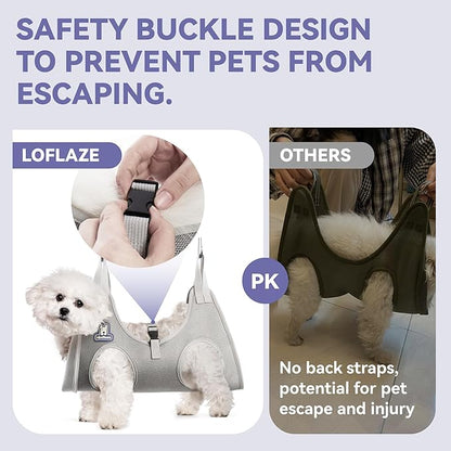 Loflaze Dog Grooming Hammock Harness for Dogs & Cats with Pet Nail Clipper Trimmer - Cat Hanger Sling for Trimming Clipping Nails- Dog Hammock Restraint Bag for Small Medium Large pet （ Grey XS）