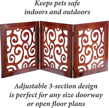 3-Section Adjustable and Scrolled Wooden Pet Gate by Etna