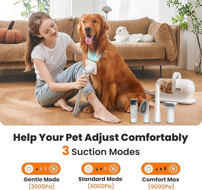 Neakasa P1 Pro Dog Grooming Vacuum Kit, 6-in-1 Pet Hair Grooming with Clippers and Vacuum, 9000Pa Suction, Low Noise, 1L Dust Cup for Home Shedding & Trimming